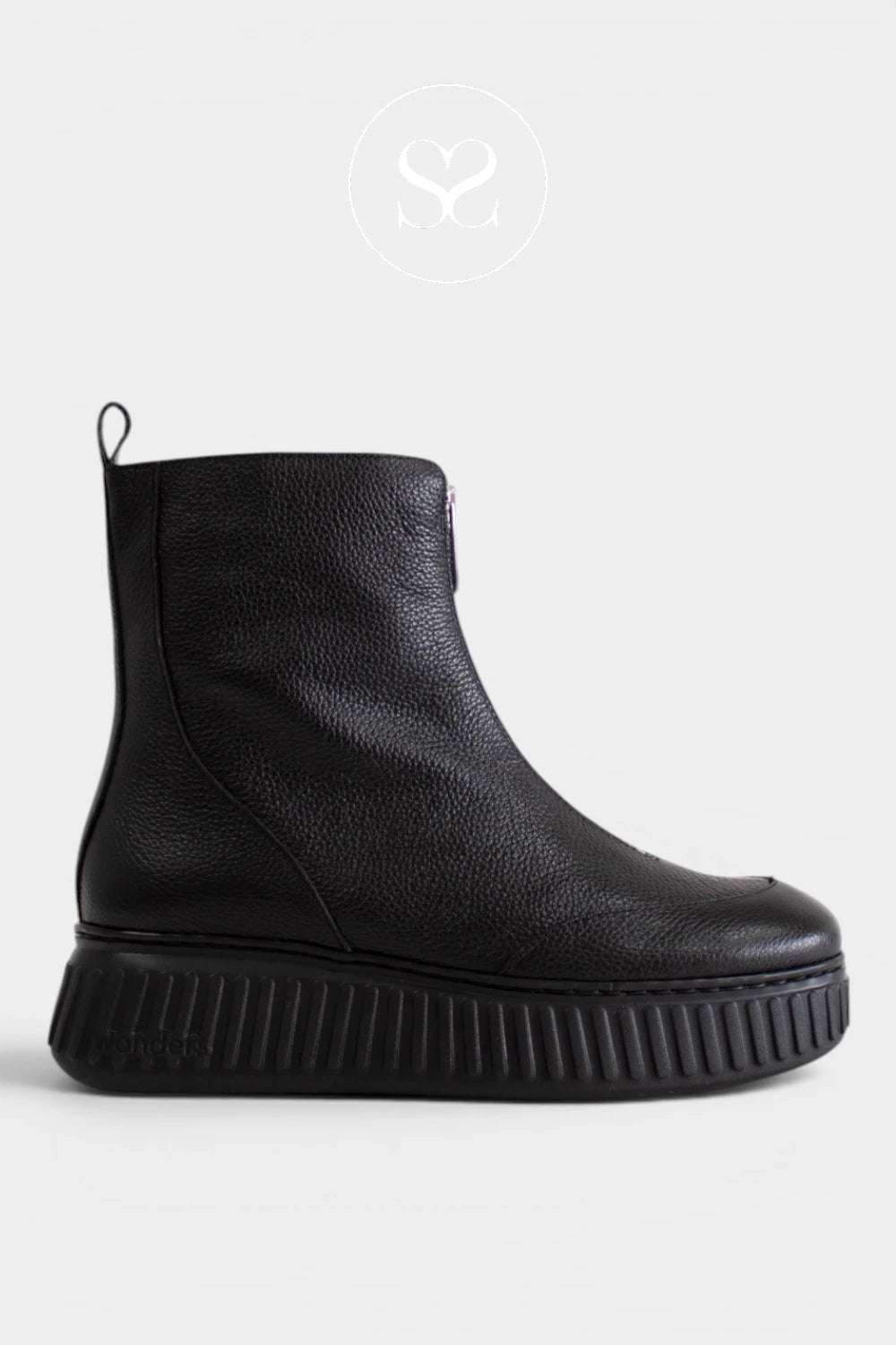 Wonders Black Zip Front Boots - A-5202 for Women - Ireland