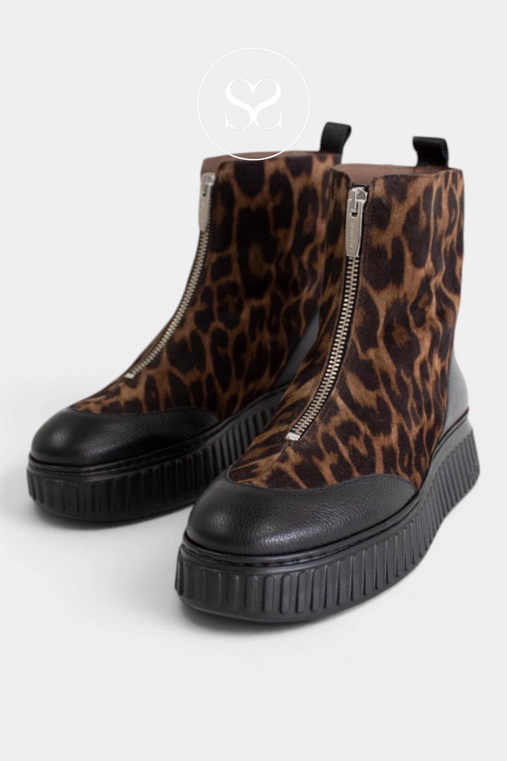 Leopard print chunky boots for women designed with a rounded toe, platform-style sole and modern front zip fastening for Women - Ireland