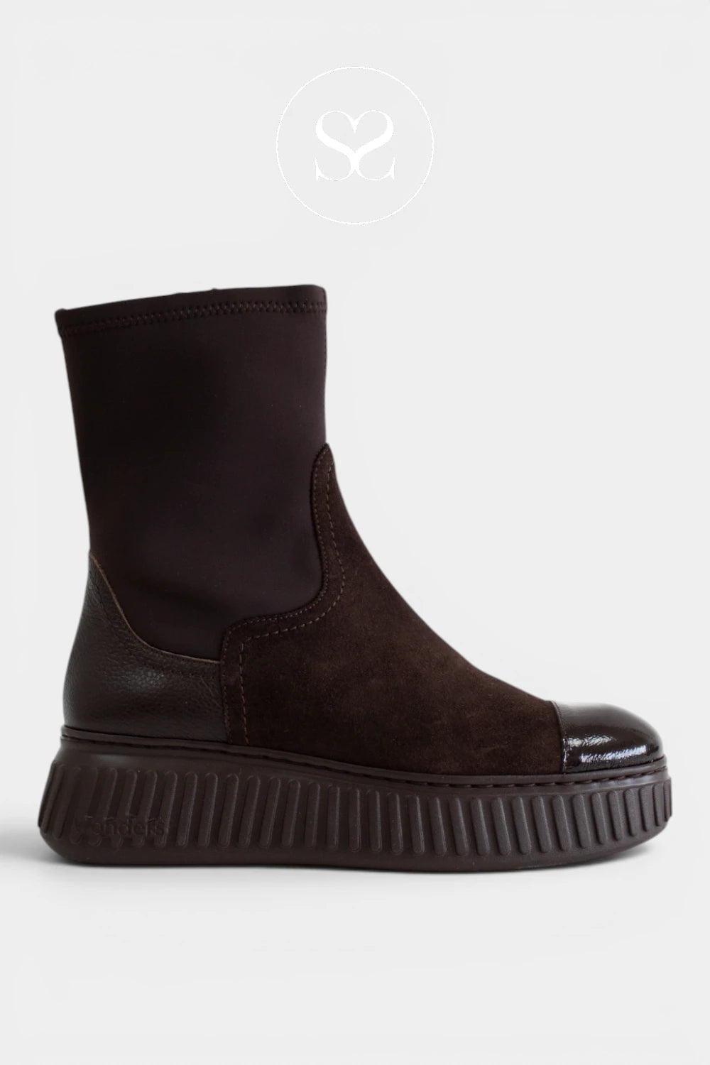 Wonders Brown Wedge Sock Boots - A-5207 for Women - Ireland