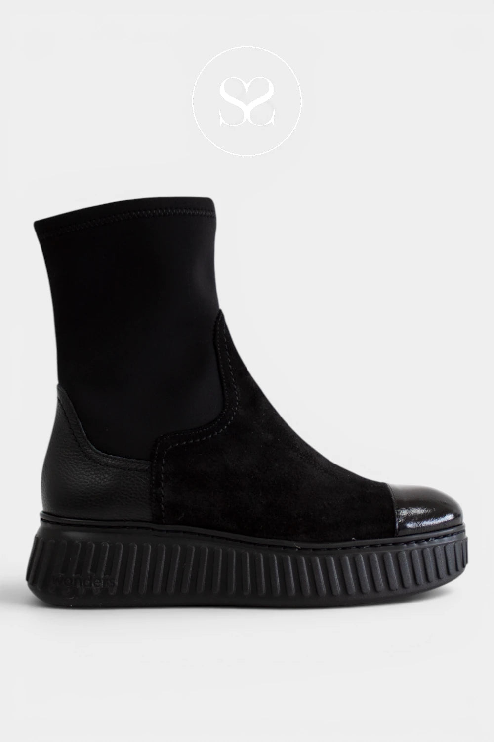 Wonders Black Wedge Sock Boots — A-5202 for Women - Ireland