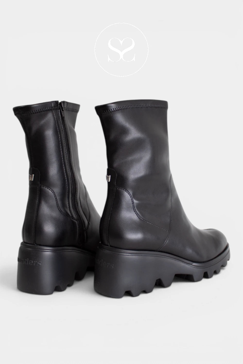 Black chunky sock boots designed with a comfortable platform sole and practical everyday heel height for Women in Ireland