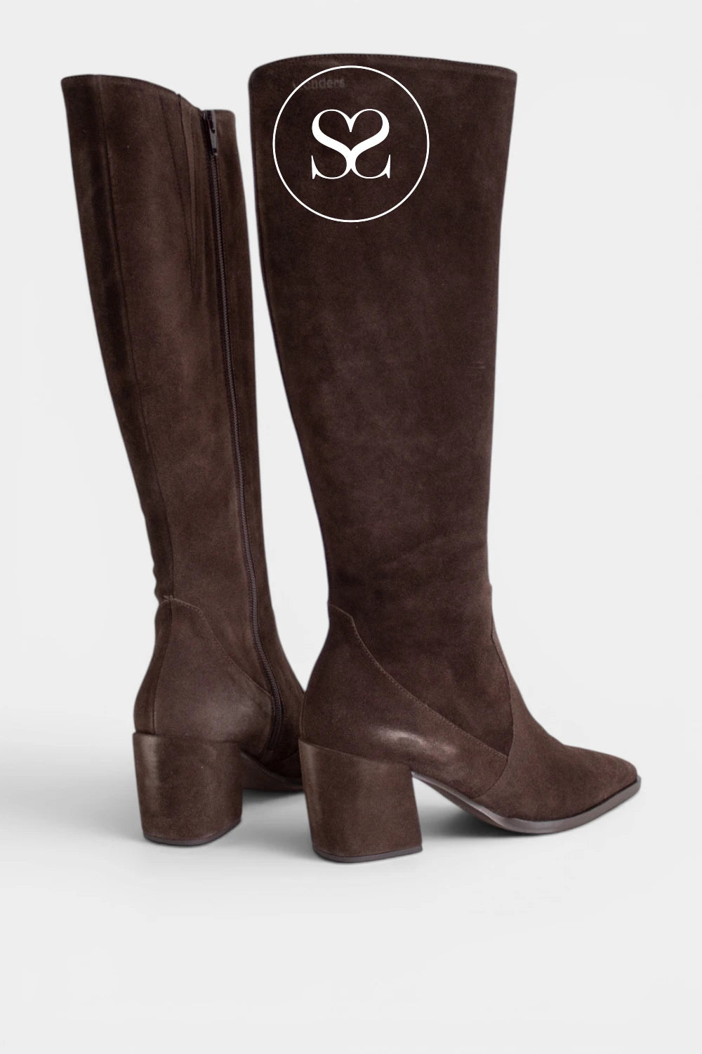 Women’s brown suede knee-high boots with a soft finish and a clean, fitted shape through the leg - Ireland