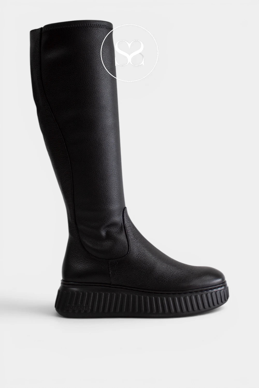 Wonders Black Knee High Wedge Boots - A-5204 for Women - Ireland