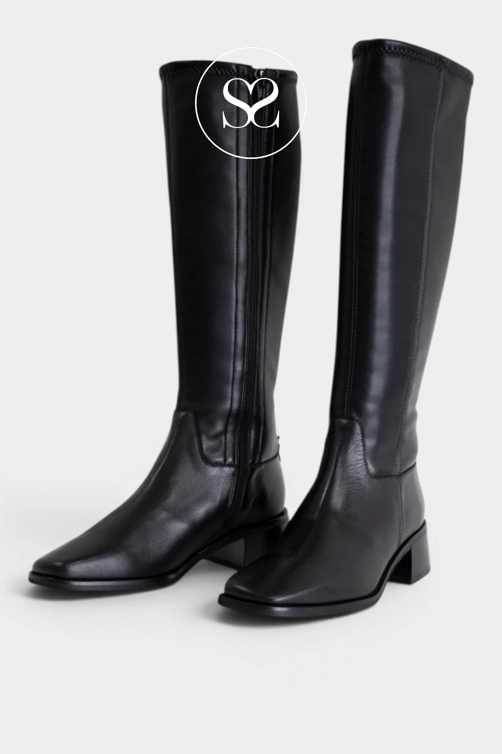 Smart black knee-high boots for women with a fitted leg, sturdy heel and simple timeless design for work or everyday wear. - Ireland