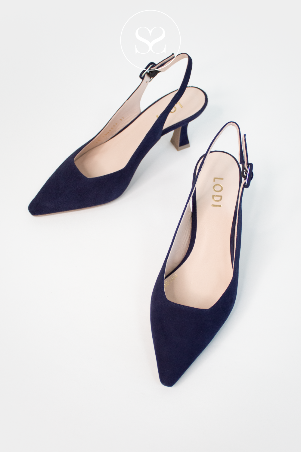 LODI JUCO NAVY SUEDE POINTED TOE SLINGBACK LOW HEEL. WEDDING SHOE. OCCASSIONWEAR. GEL CUSHIONED SOLE