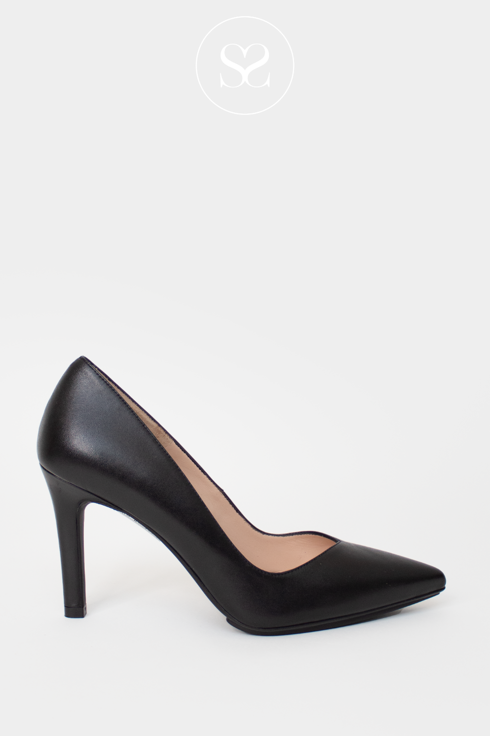 LODI RABOT BLACK LEATHER HIGH HEEL COURT SHOE WITH V-CUT AND STILETTO HEEL