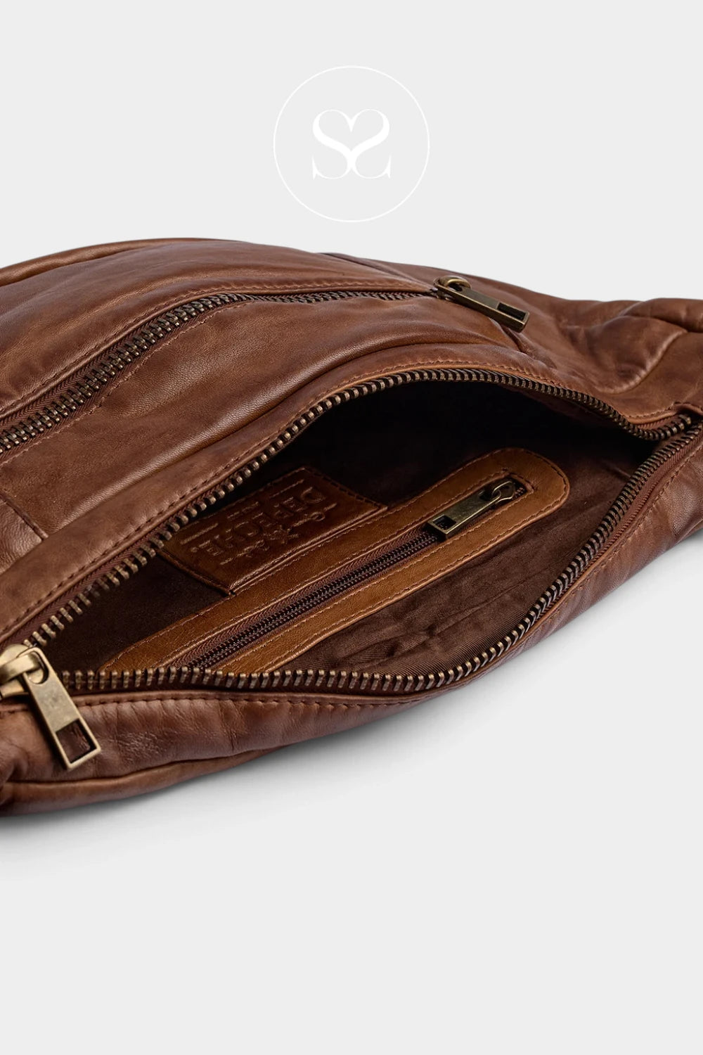 Depeche Brown Leather Bumbag with Brass Hardware - 13860