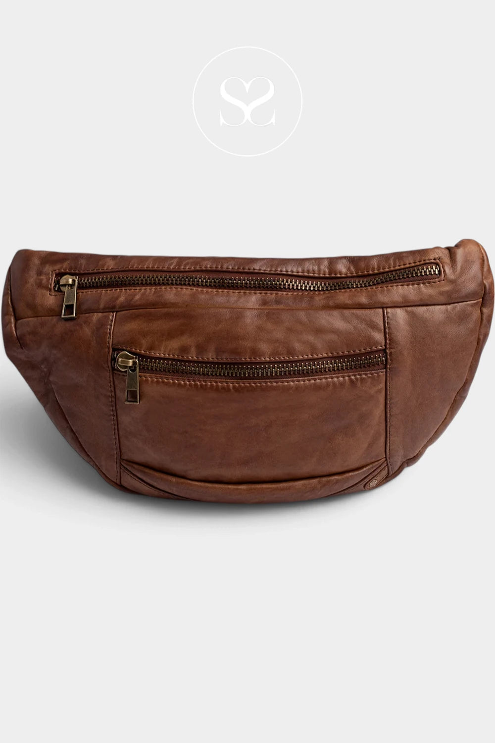 Depeche Brown Leather Bumbag with Brass Hardware - 13860
