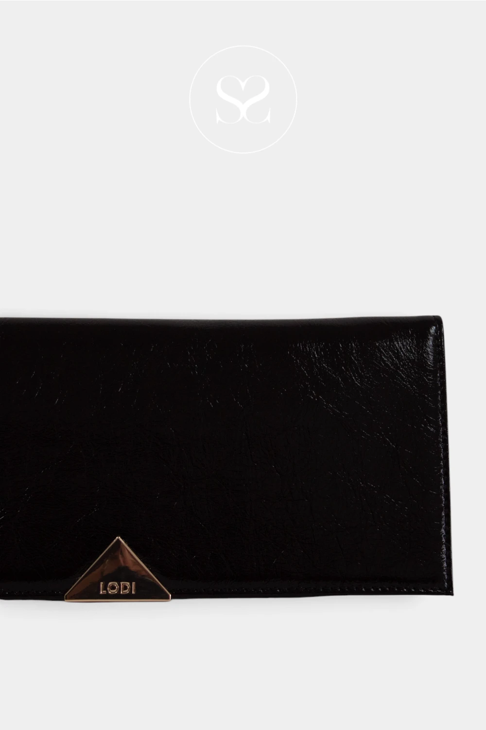 Lodi Black High Shine Textured Leather Envelope Clutch Bag L1900