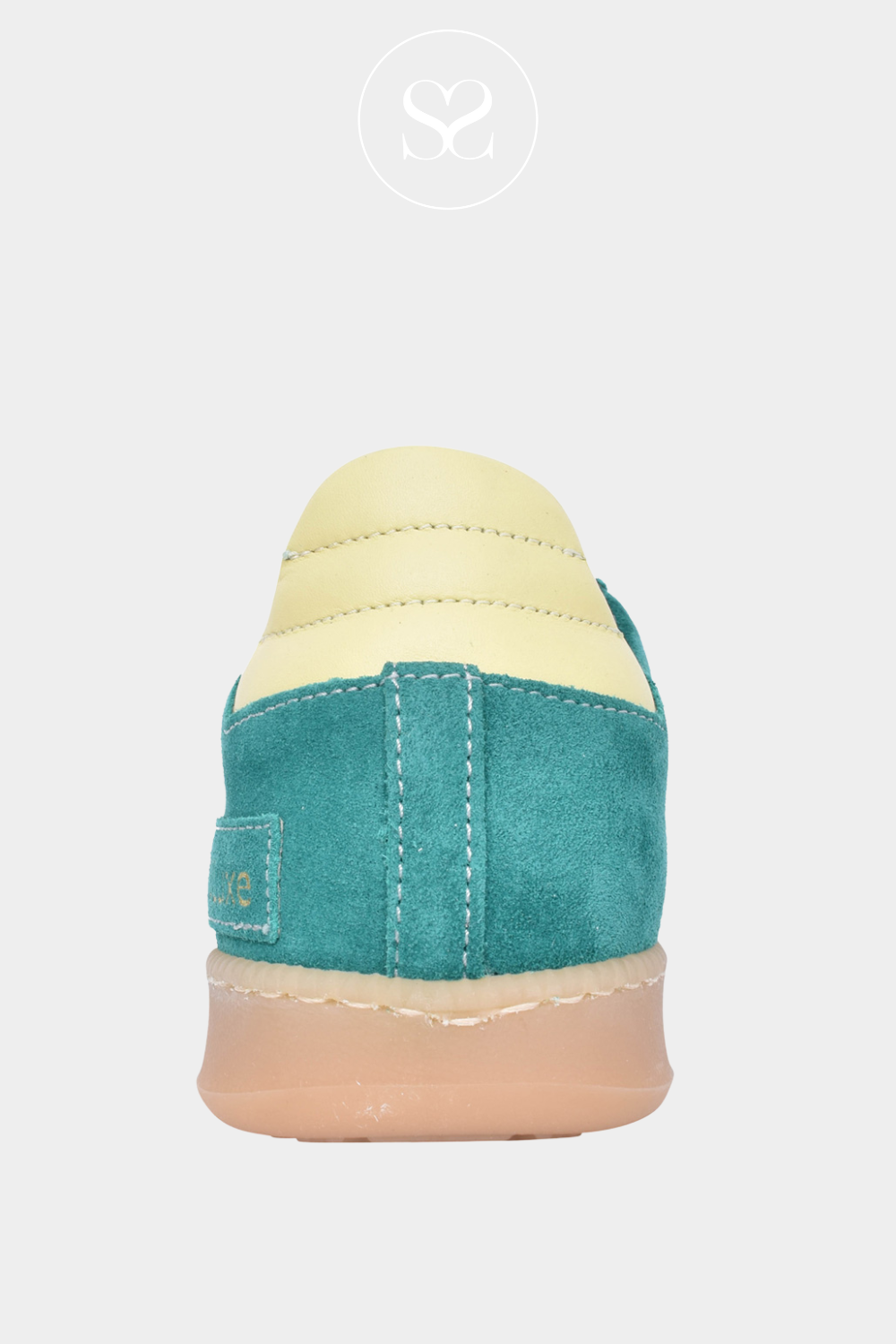 MELINE GREEN TURQUOISE LOW PROFILE TRAINERS. TREND TRAINERS WITH YELLOW HEEL