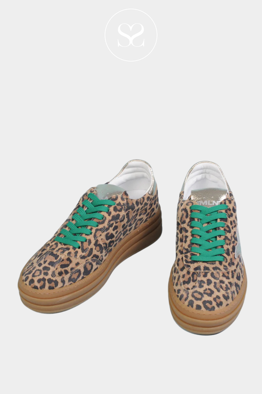MELINE LEOPARD PRINT FLATFORM TRAINERS WITH GREEN LACES