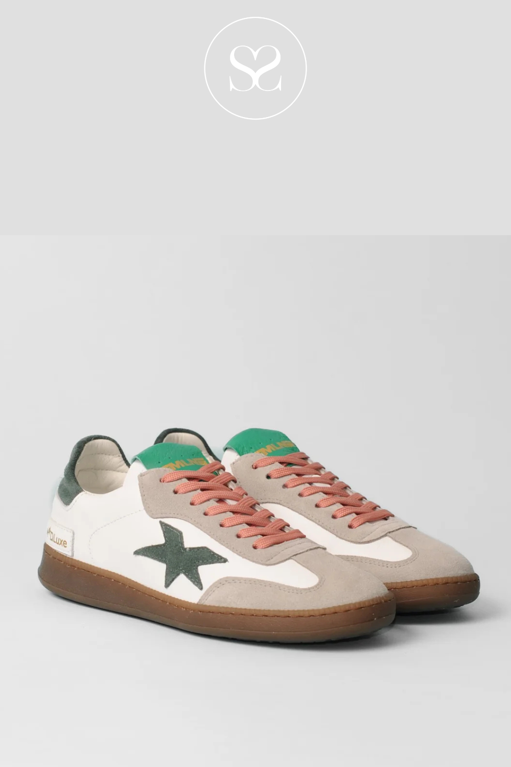 MELINE WHITE & GREEN LEATHER LOW PROFILE TRAINERS