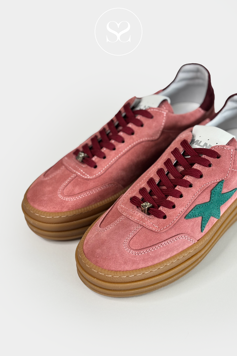 MELINE W-93 PINK SUEDE GUM SOLE FLATFORM TRAINERS