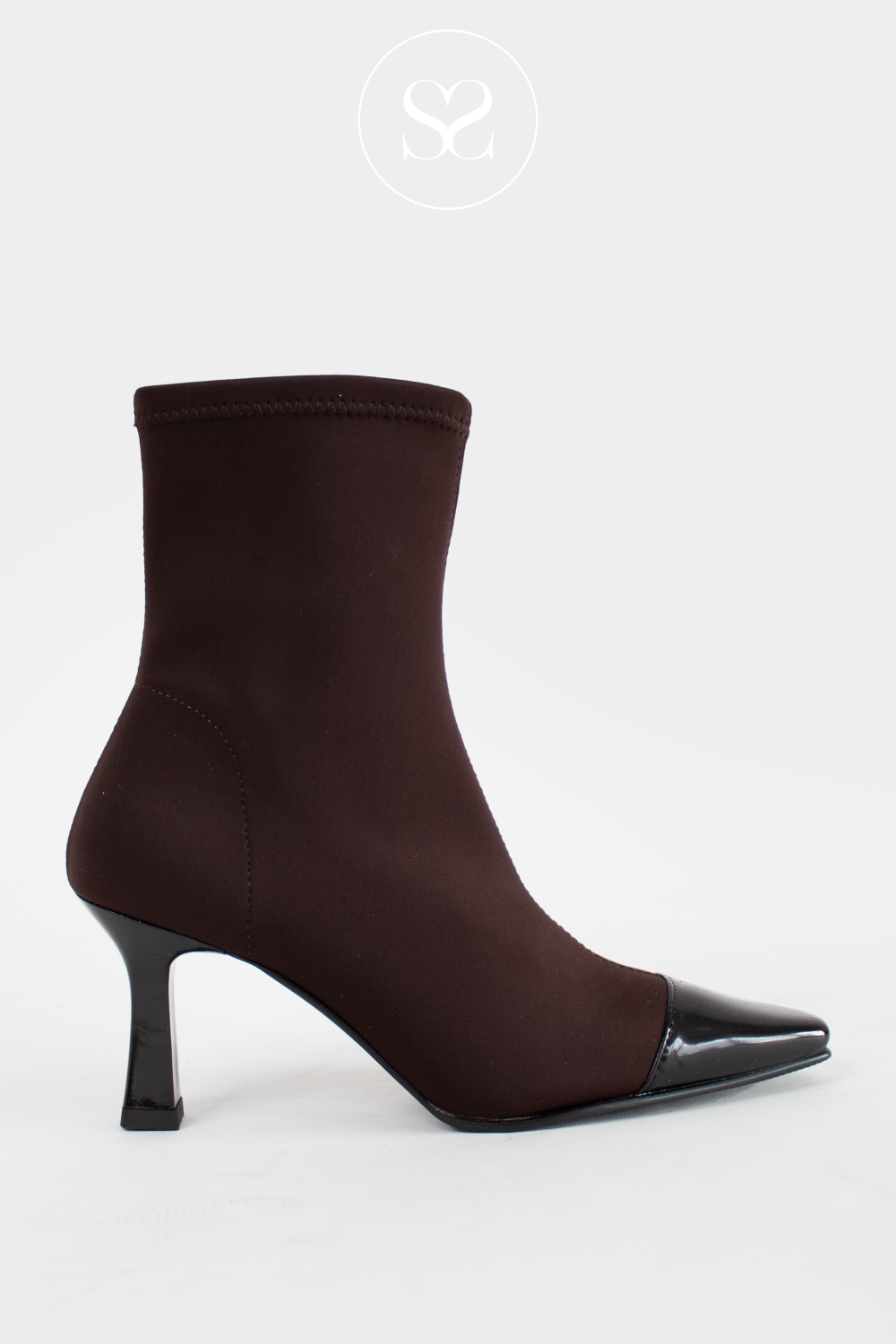MISS ELASTIC 877645 29 BROWN STRETCH PULL ON ANKLE BOOTS DRESSY HEELED