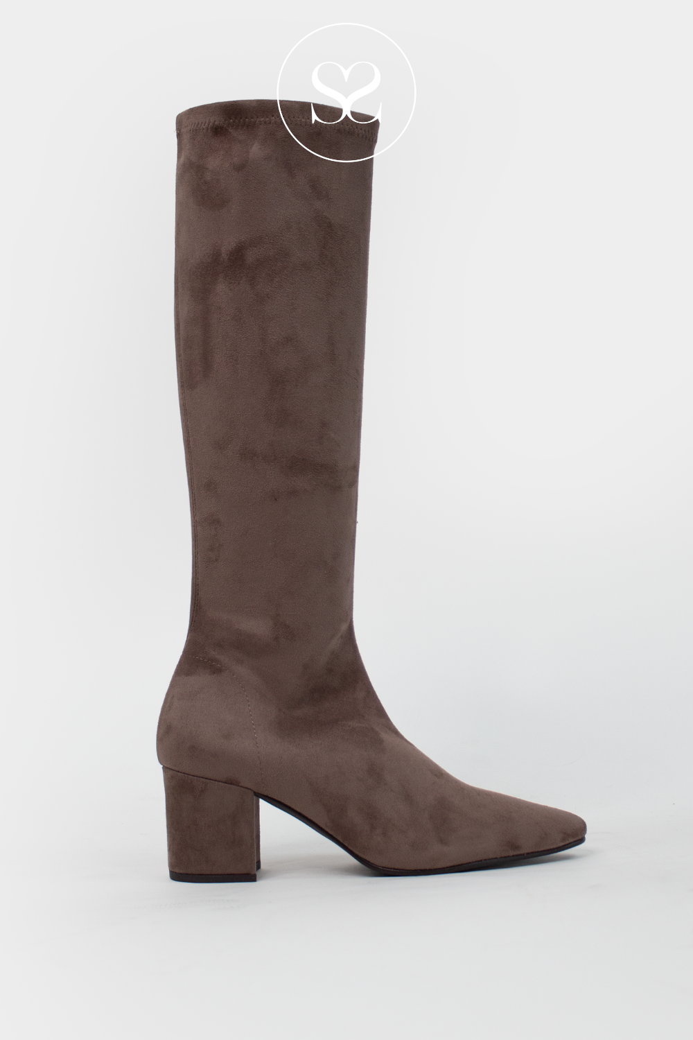 MISS ELASTIC 877746 AE TAUPE SUEDE PULL ON KNEE HIGH BOOTS