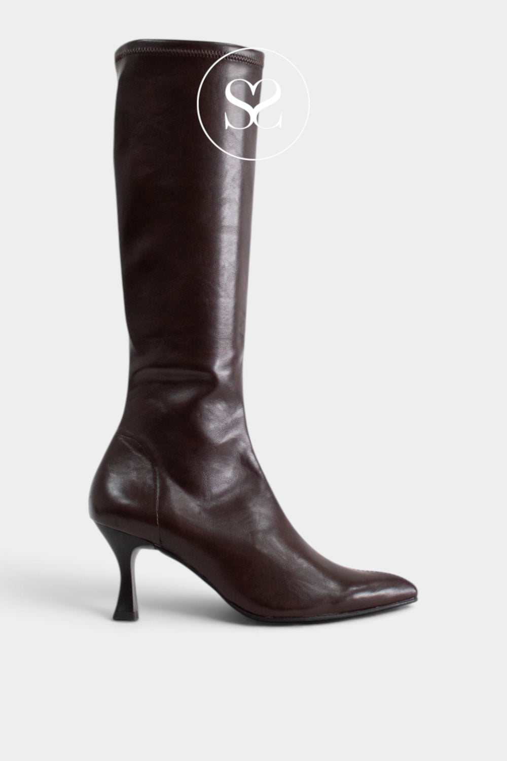 Miss Elastic Chocolate Brown Knee High Sock Boots - 78041