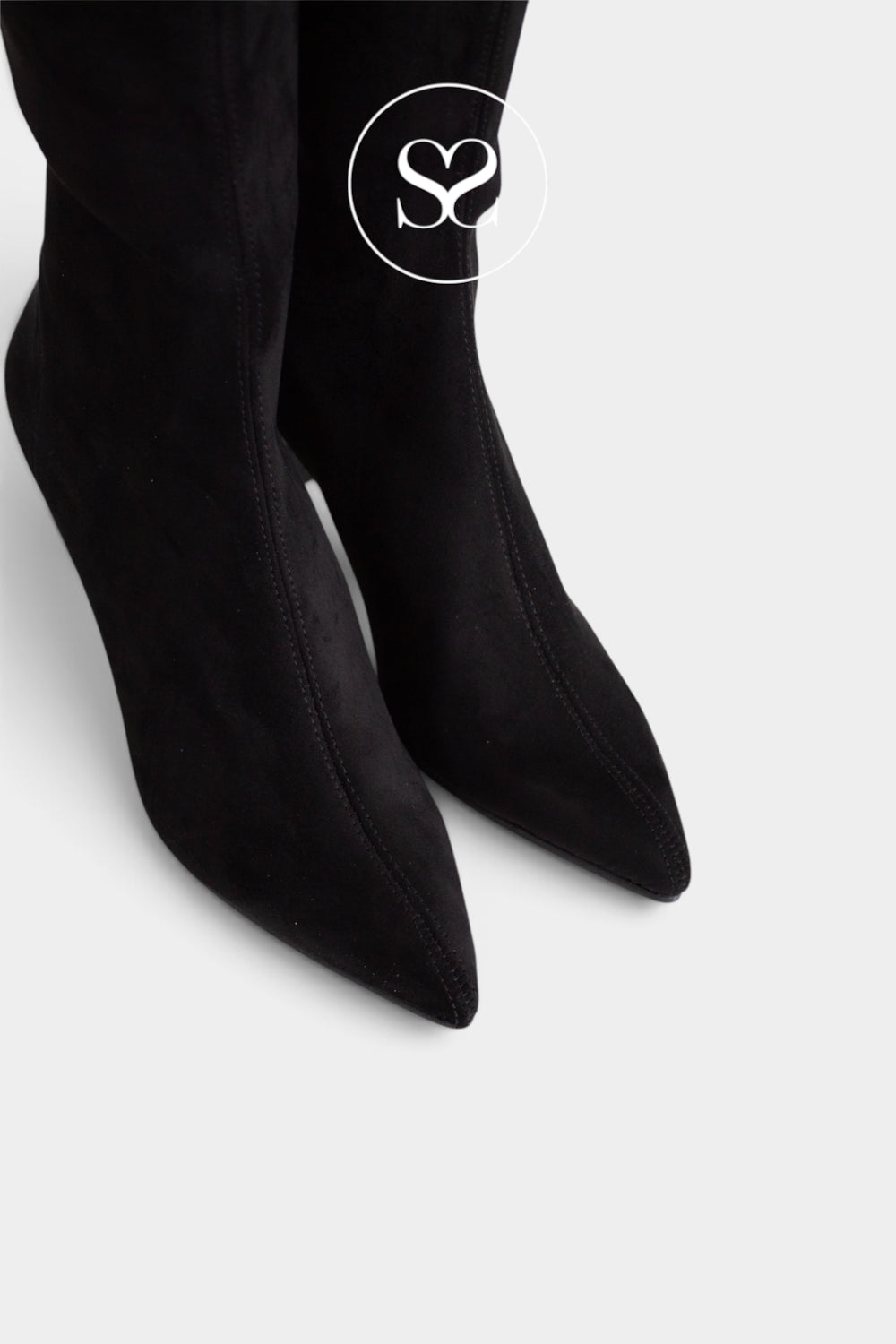 Miss Elastic Black Suede Knee High Sock Boots - 78041