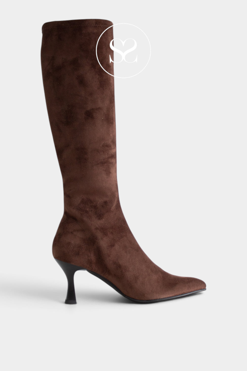 Miss Elastic Brown Suede Knee High Sock Boots - 78041
