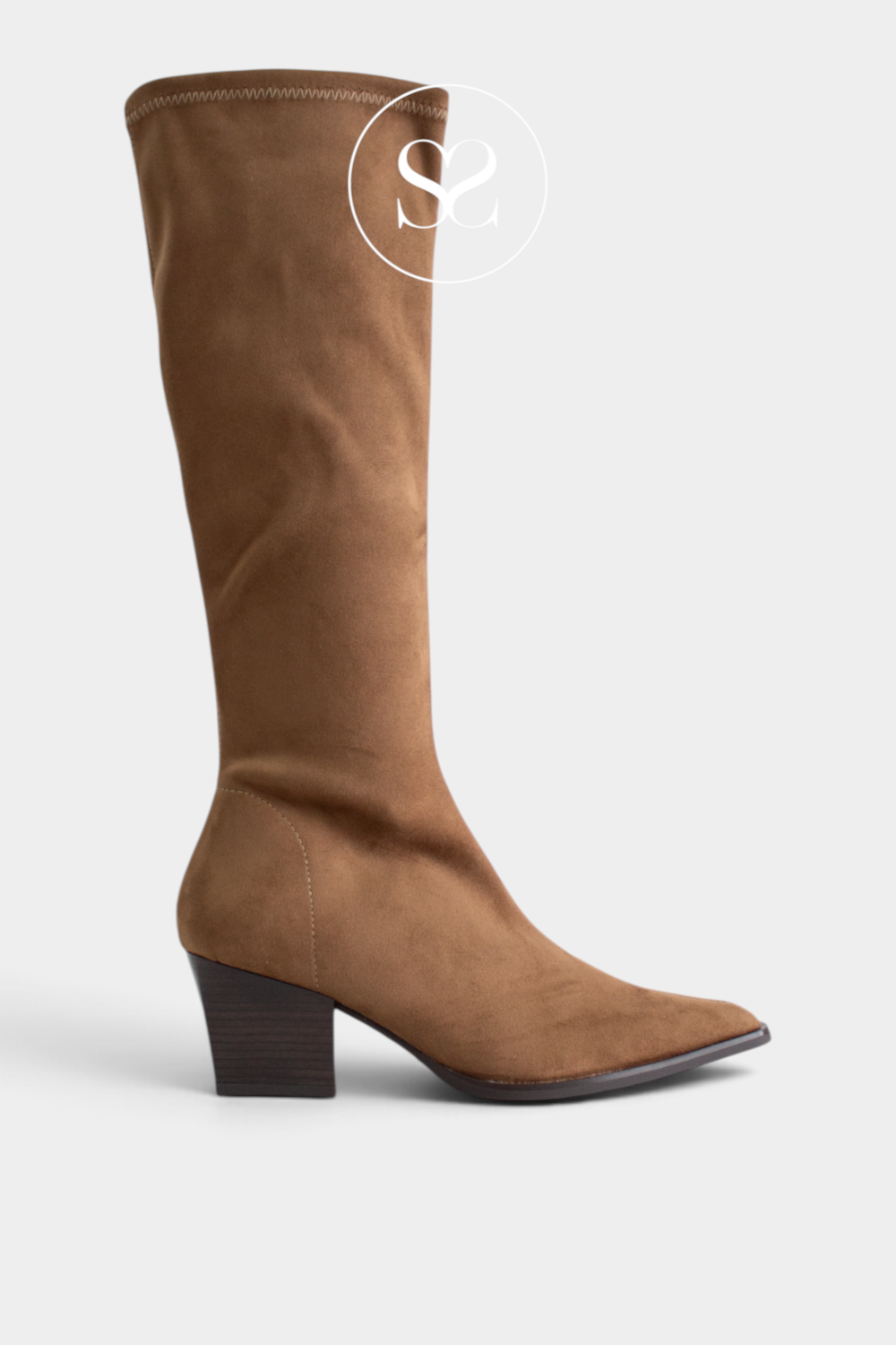 Miss Elastic Camel (Rust) Faux Suede Knee High Boots — 78150