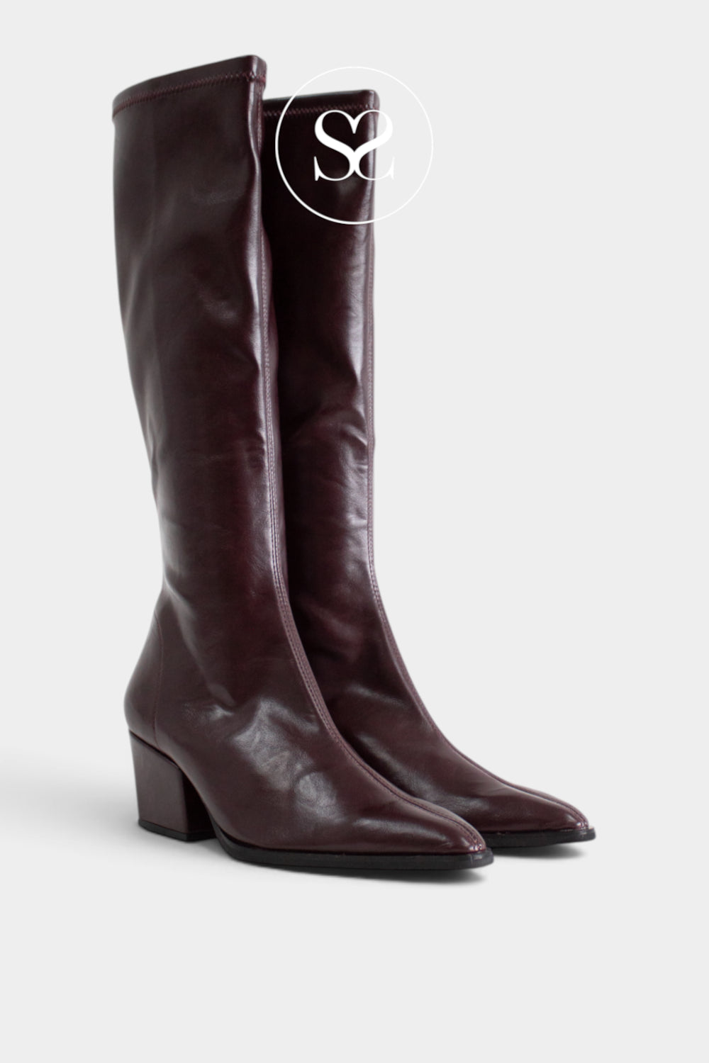 Miss Elastic Burgundy Knee High Sock Boots - 75375