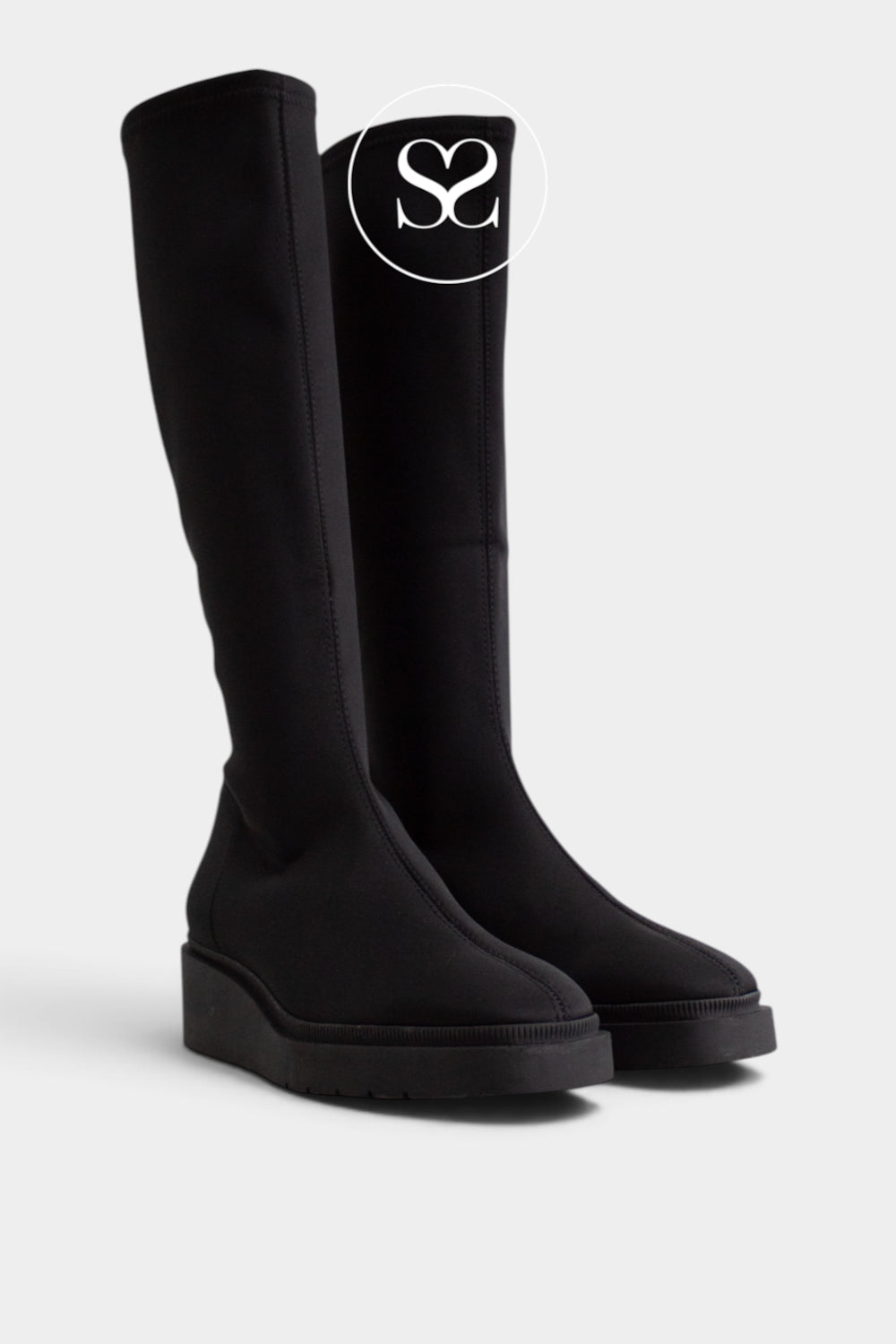 Miss Elastic Black Knee High Wedge Sock Boots - 77360