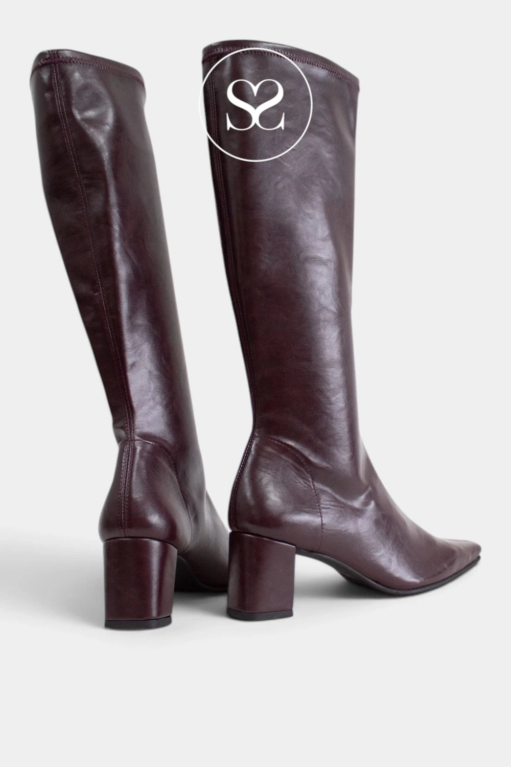 Miss Elastic Burgundy Knee High Sock Boots - 75356
