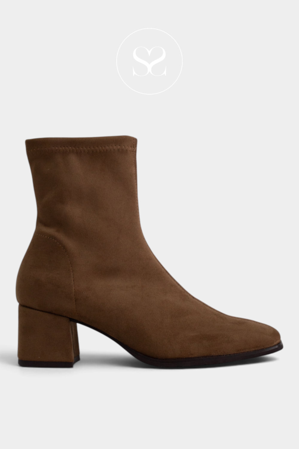Miss Elastic Tan Suede Heeled Sock Boots - 75311 Ireland