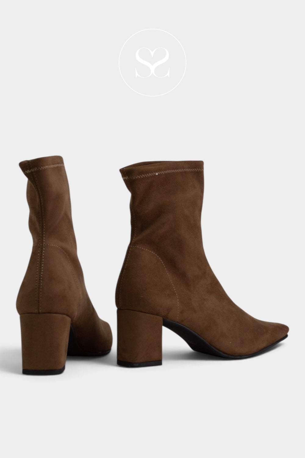 Miss Elastic Tan Suede Pointed Heeled Sock Boots - 75357