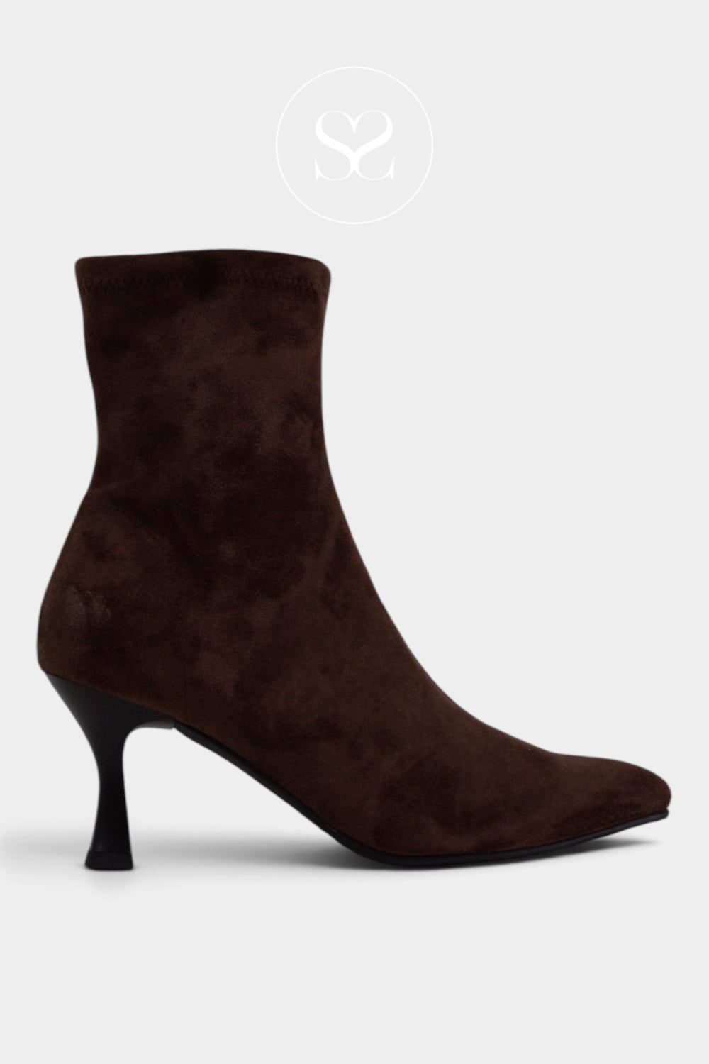 MISS ELASTIC Brown Suede Heeled Sock Boots — 78042