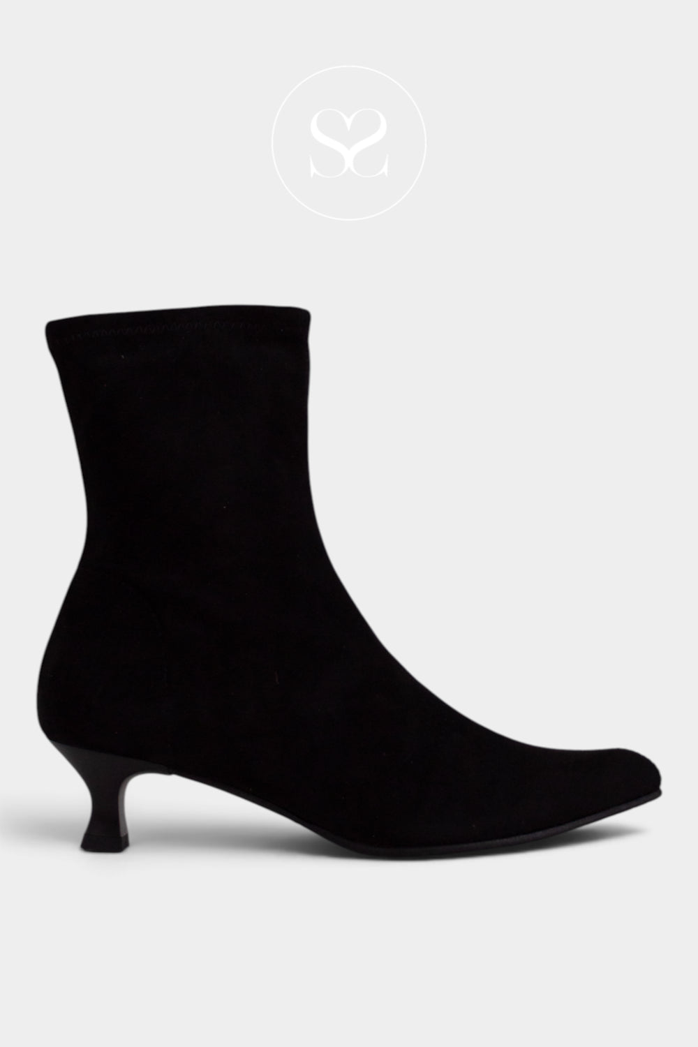 Miss Elastic Black Suede Kitten Heeled Boots - 75306