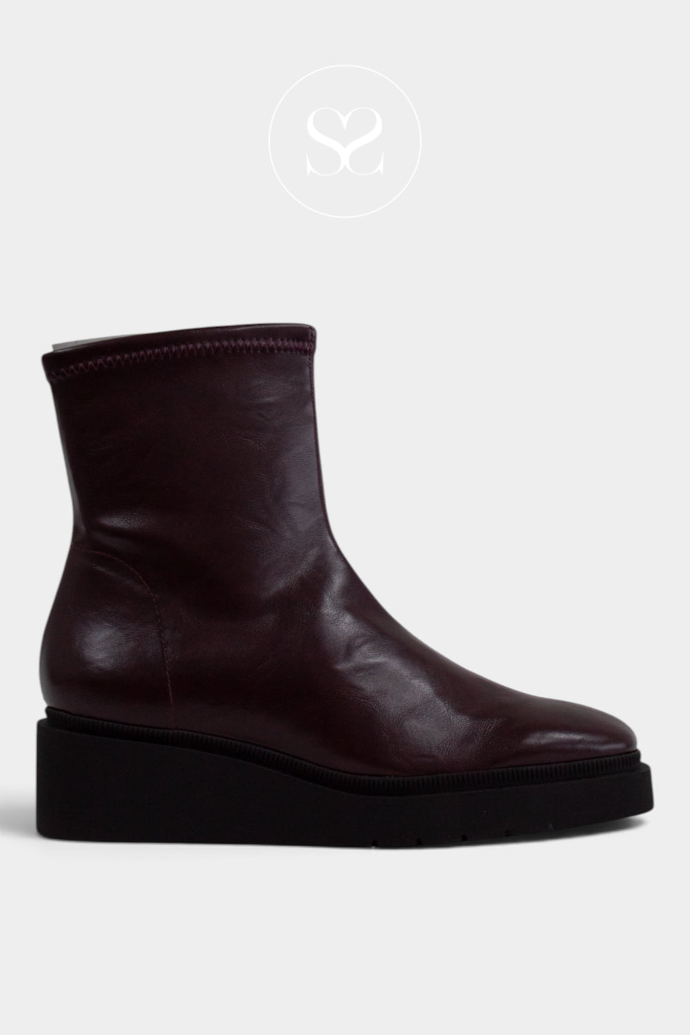 Miss Elastic Burgundy Wedge Ankle Boots - 77361