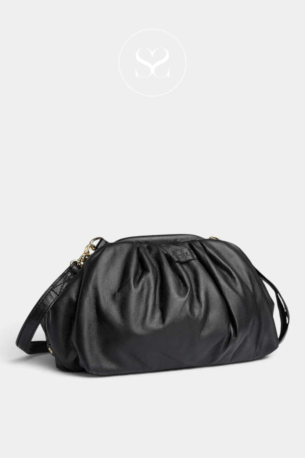 Depeche Black Leather Ruched Pouch Clutch Bag - 17314