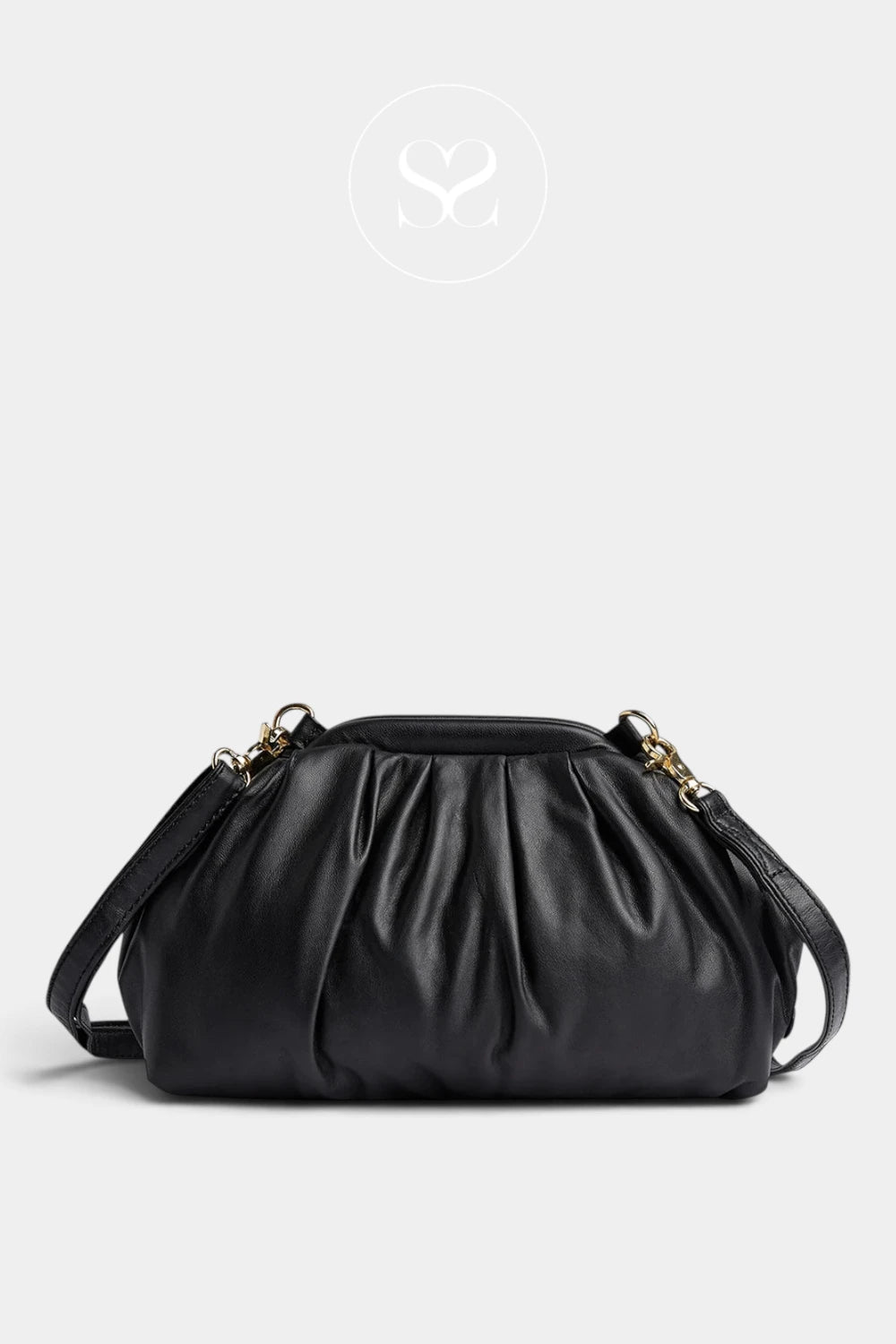 Depeche Black Leather Ruched Pouch Clutch Bag - 17314
