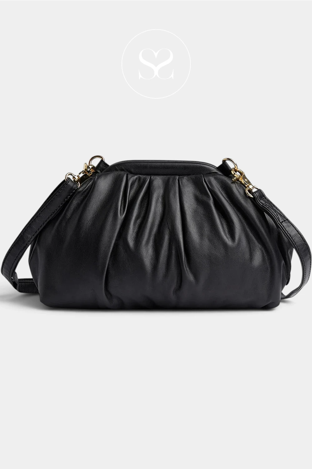 Depeche Black Leather Ruched Pouch Clutch Bag - 17314