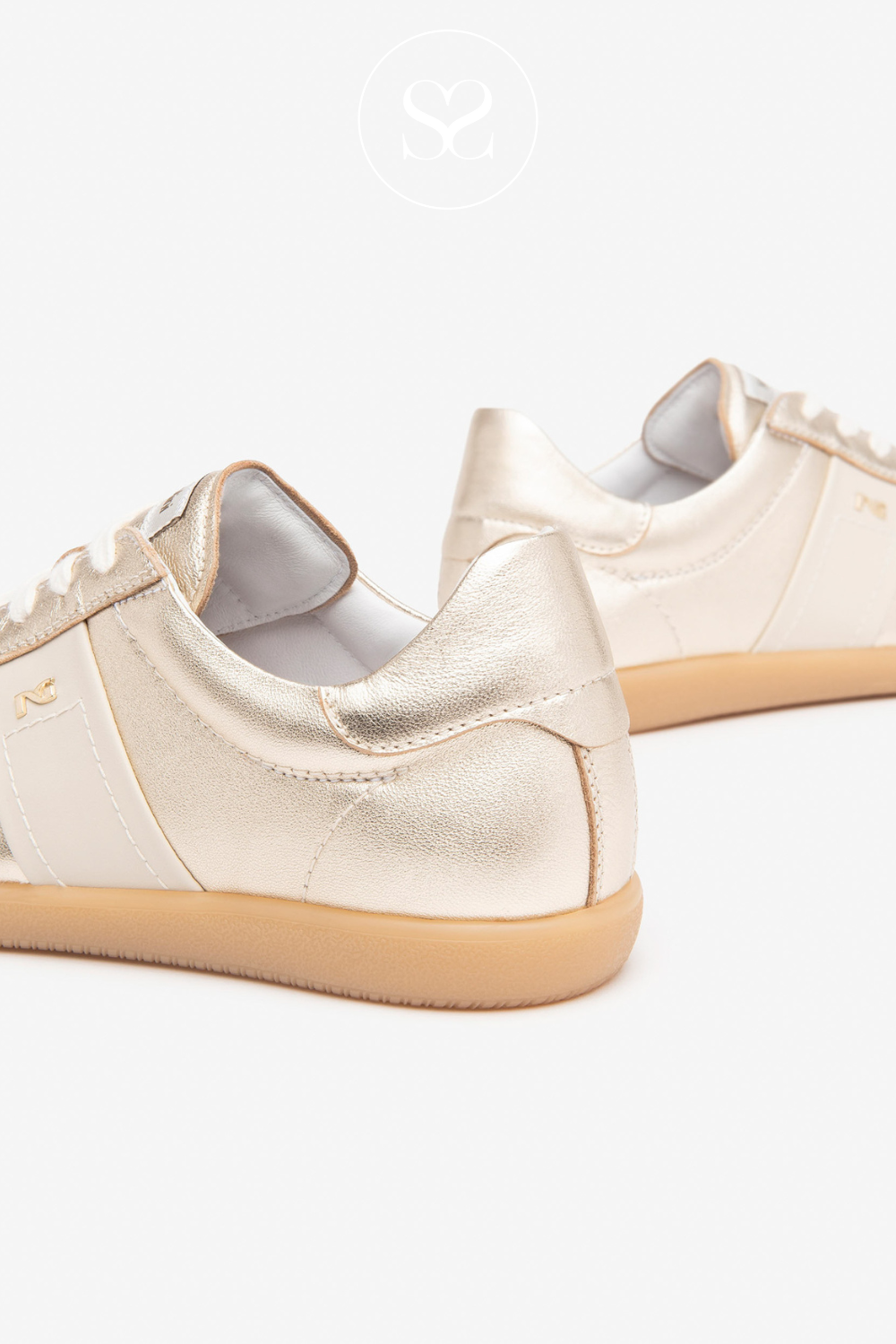 NERO GIARDINI E512850D GOLD LEATHER LOW PROFILE TRAINERS