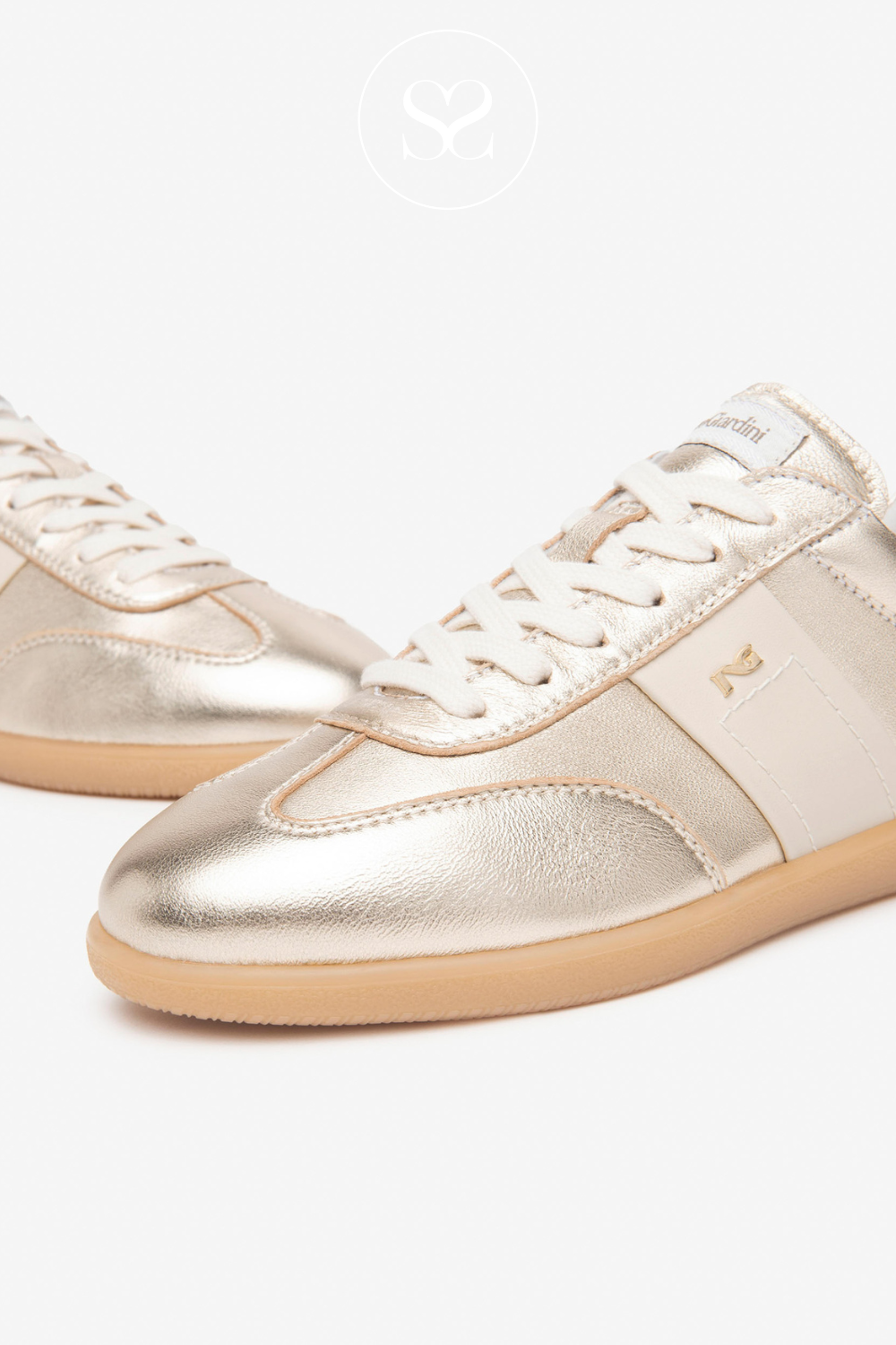 NERO GIARDINI E512850D GOLD LEATHER LOW PROFILE TRAINERS