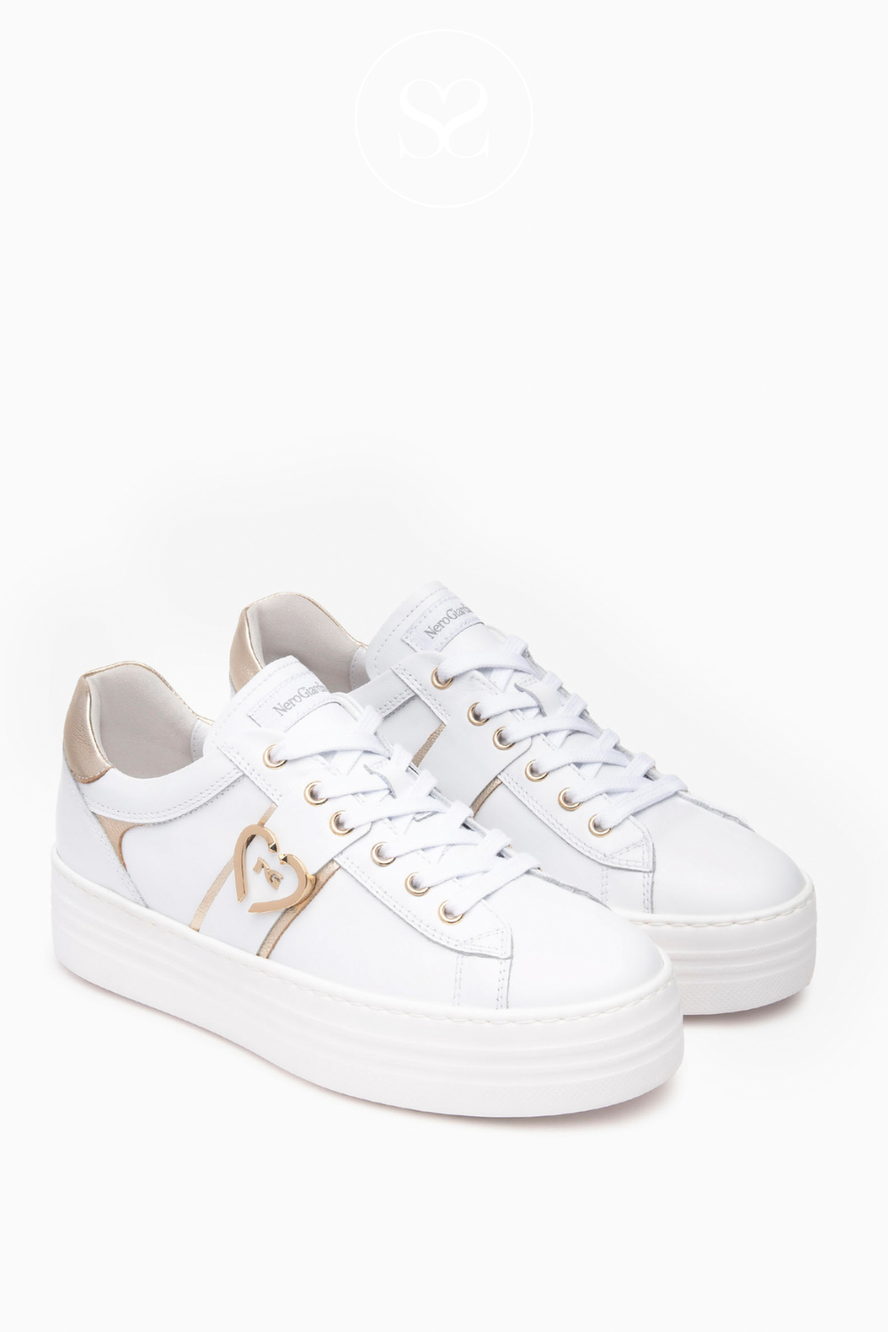 NERO GIARDINI E513022D WHITE LEATHER FLATFORM TRAINERS