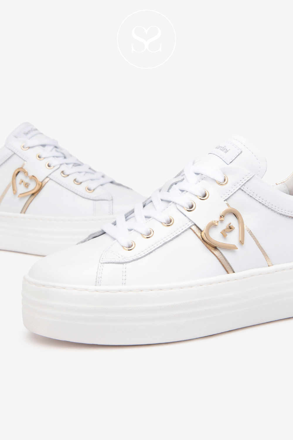 NERO GIARDINI E513022D WHITE LEATHER FLATFORM TRAINERS