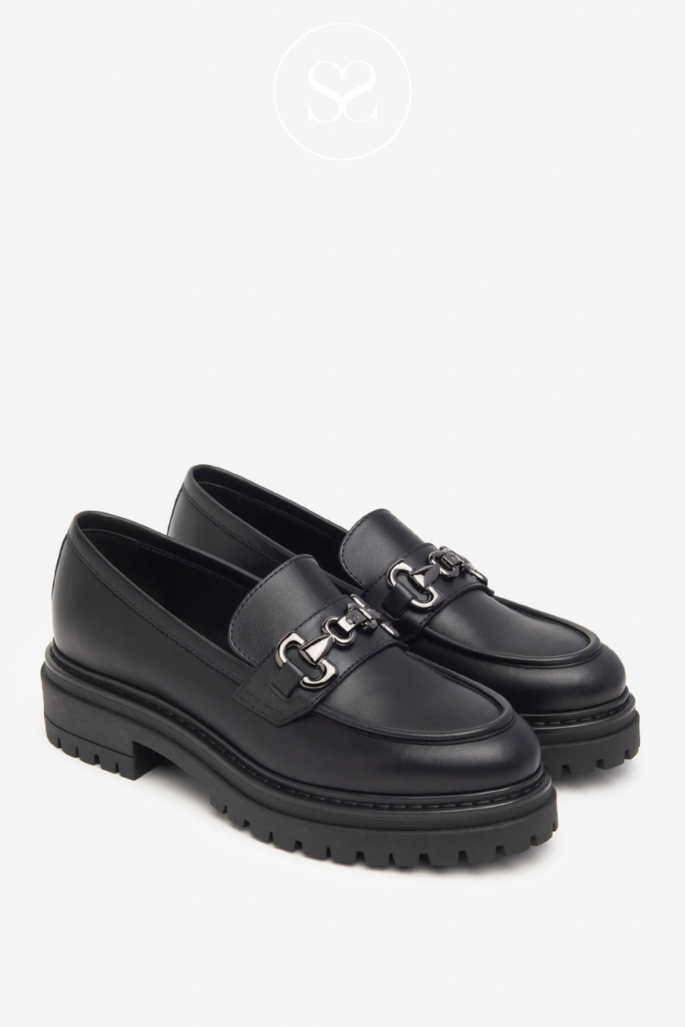 NERO GIARDINI I411410D BLACK LEATHER CHUNKY LOAFERS FOR WOMEN