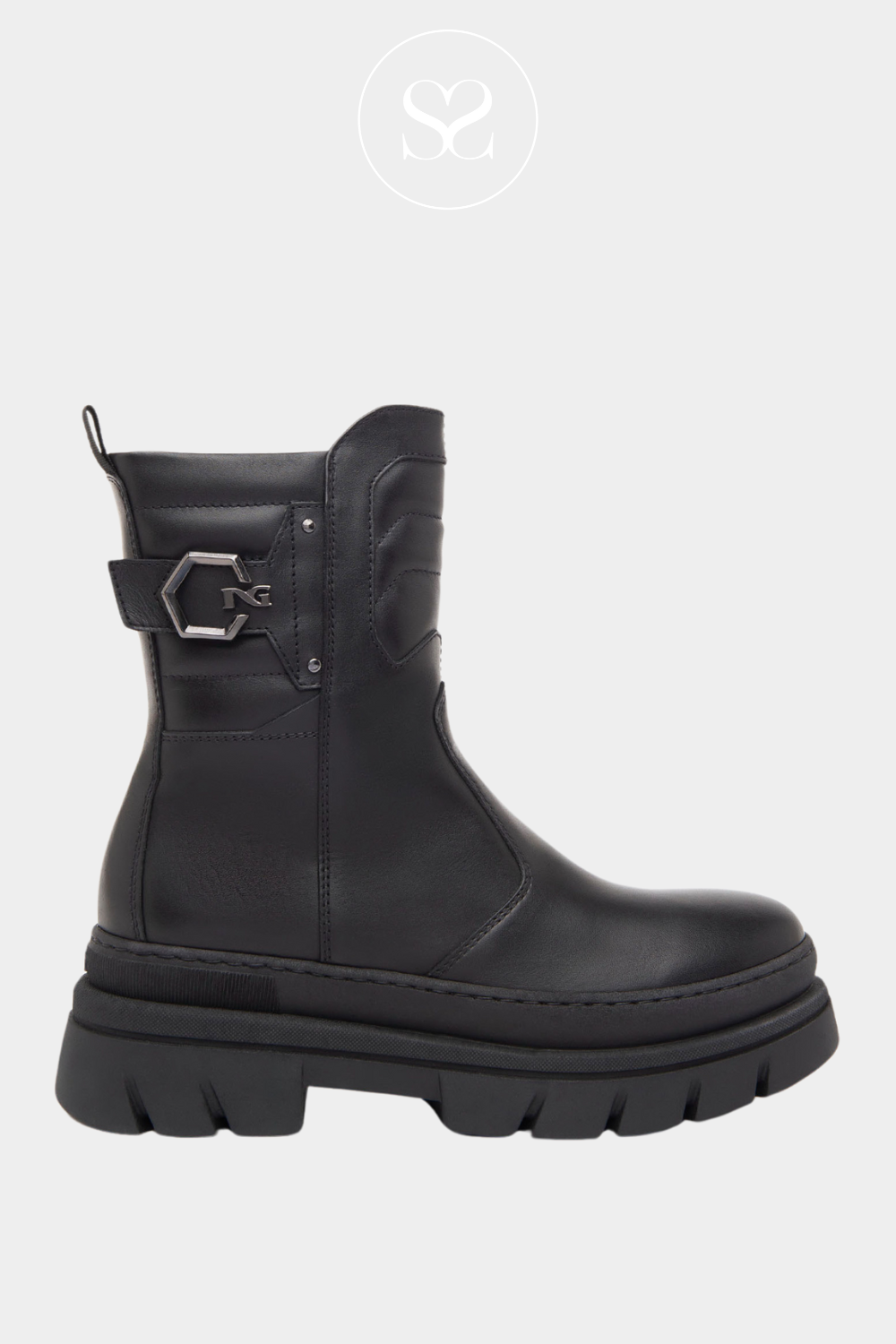 NERO GIARDINI I411931D BLACK LEATHER LACELESS BIKER BOOT WITH CHUNKY SOLE