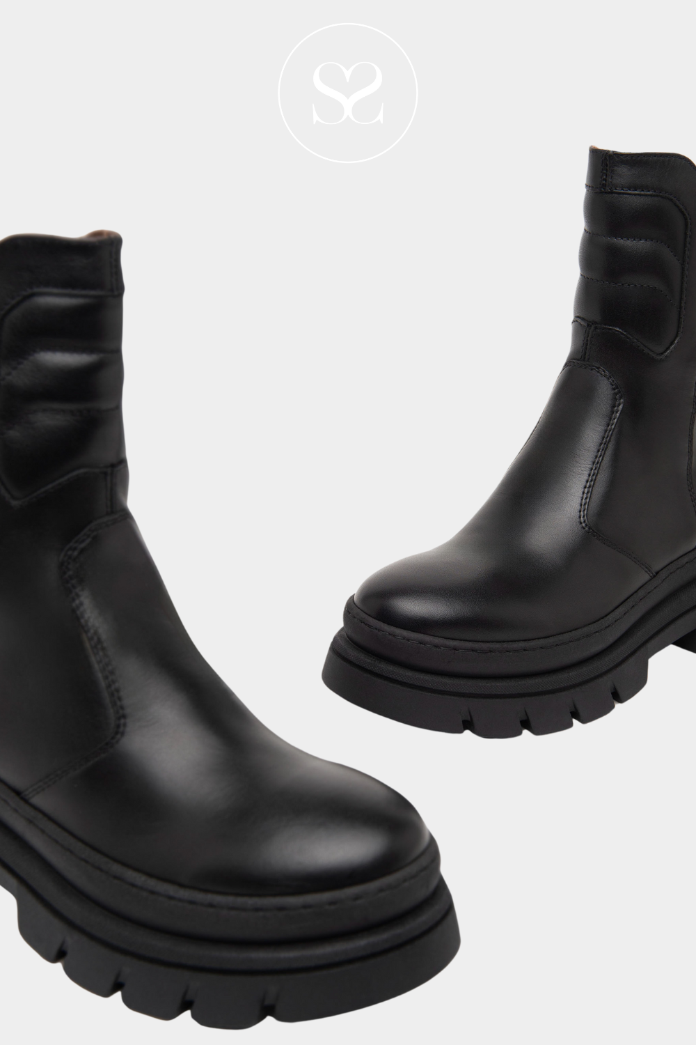 NERO GIARDINI I411931D BLACK LEATHER LACELESS BIKER BOOT WITH CHUNKY SOLE