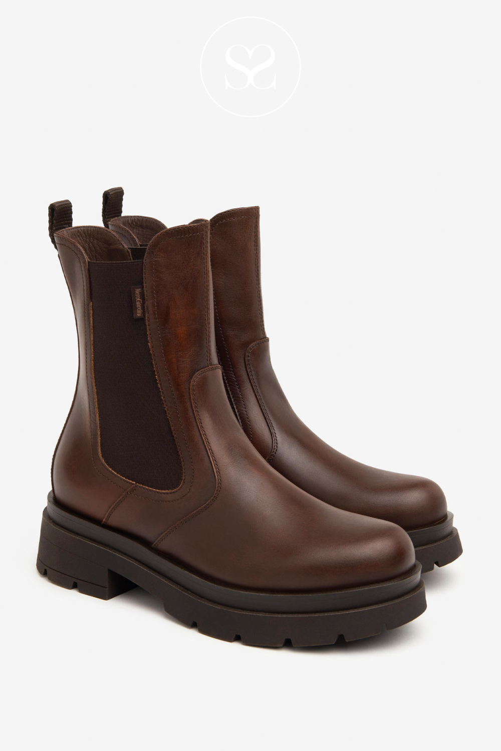NERO GIARDINI I411941D BROWN CHUNKY CHELSEA BOOTS FOR WOMEN