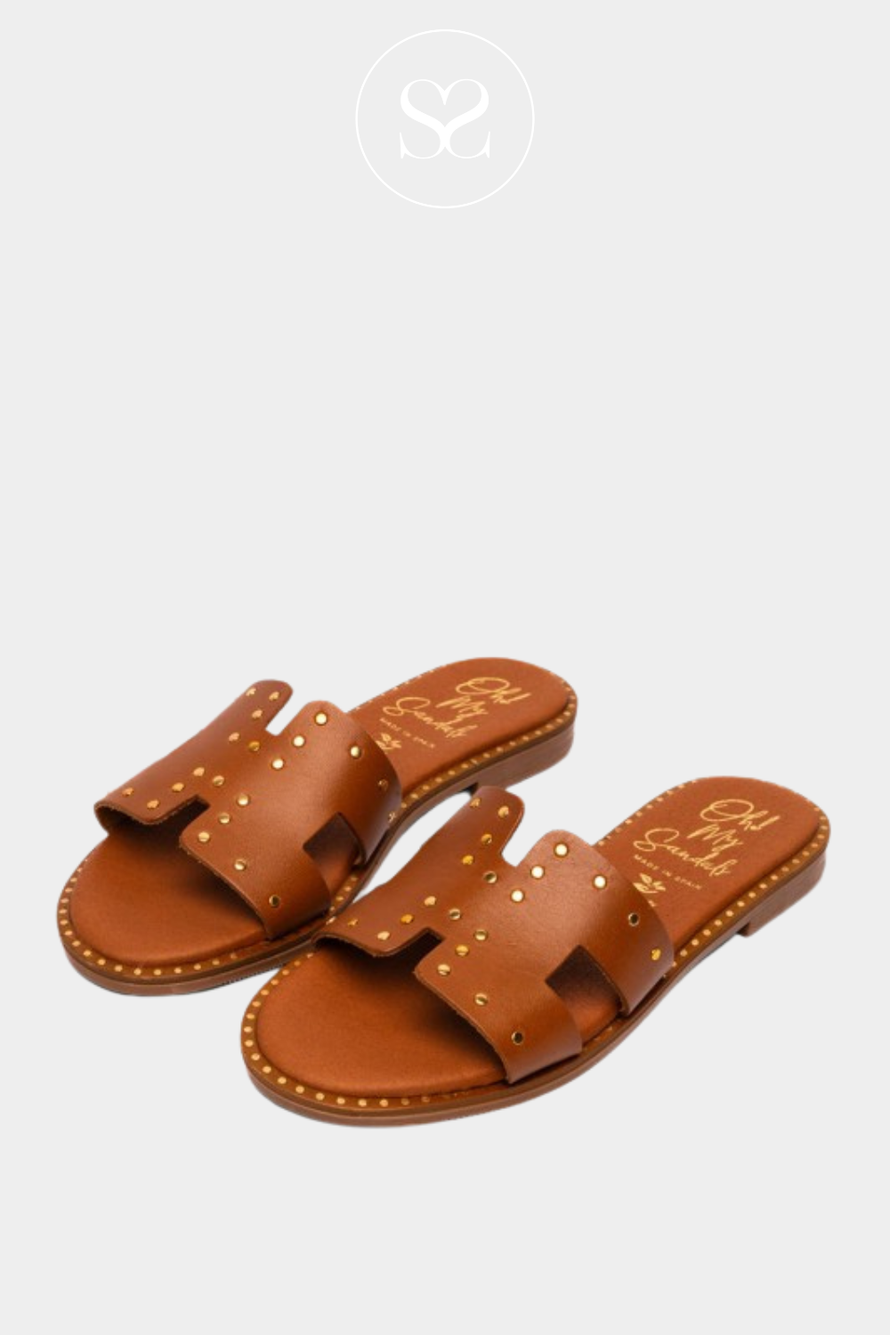 OHMYSANDALS 5576 TAN SLIDER SANDALS WITH BLOCK HEEL WITH NON-SLIP RUBBER SOLE