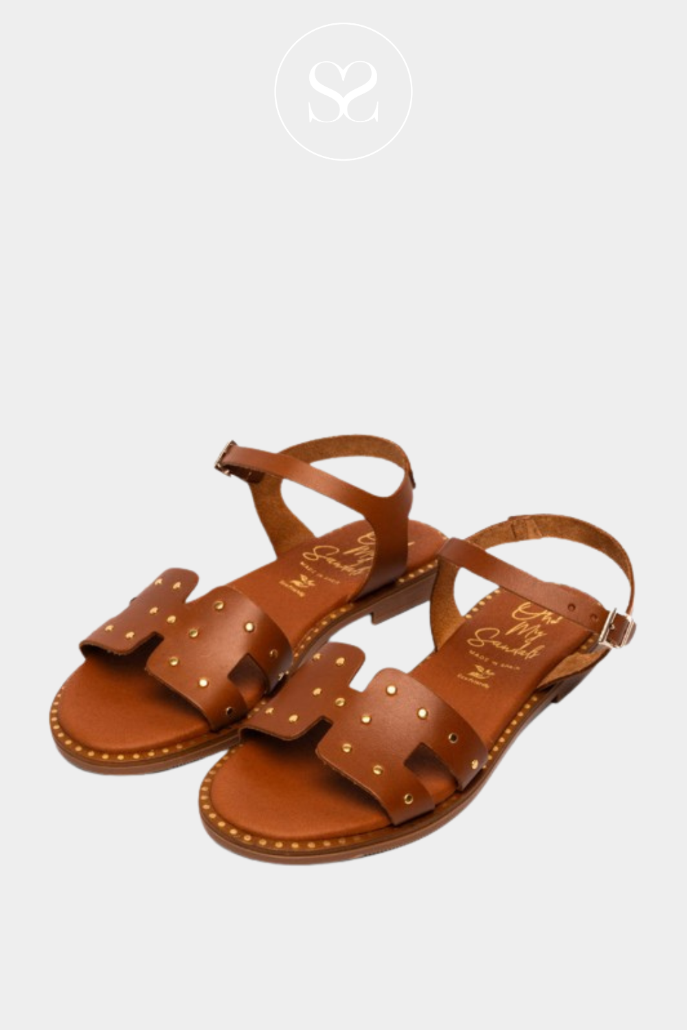 OHMYSANDALS 5577 TAN LEATHER SANDALS WITH SLIGHT BLOCK HEEL