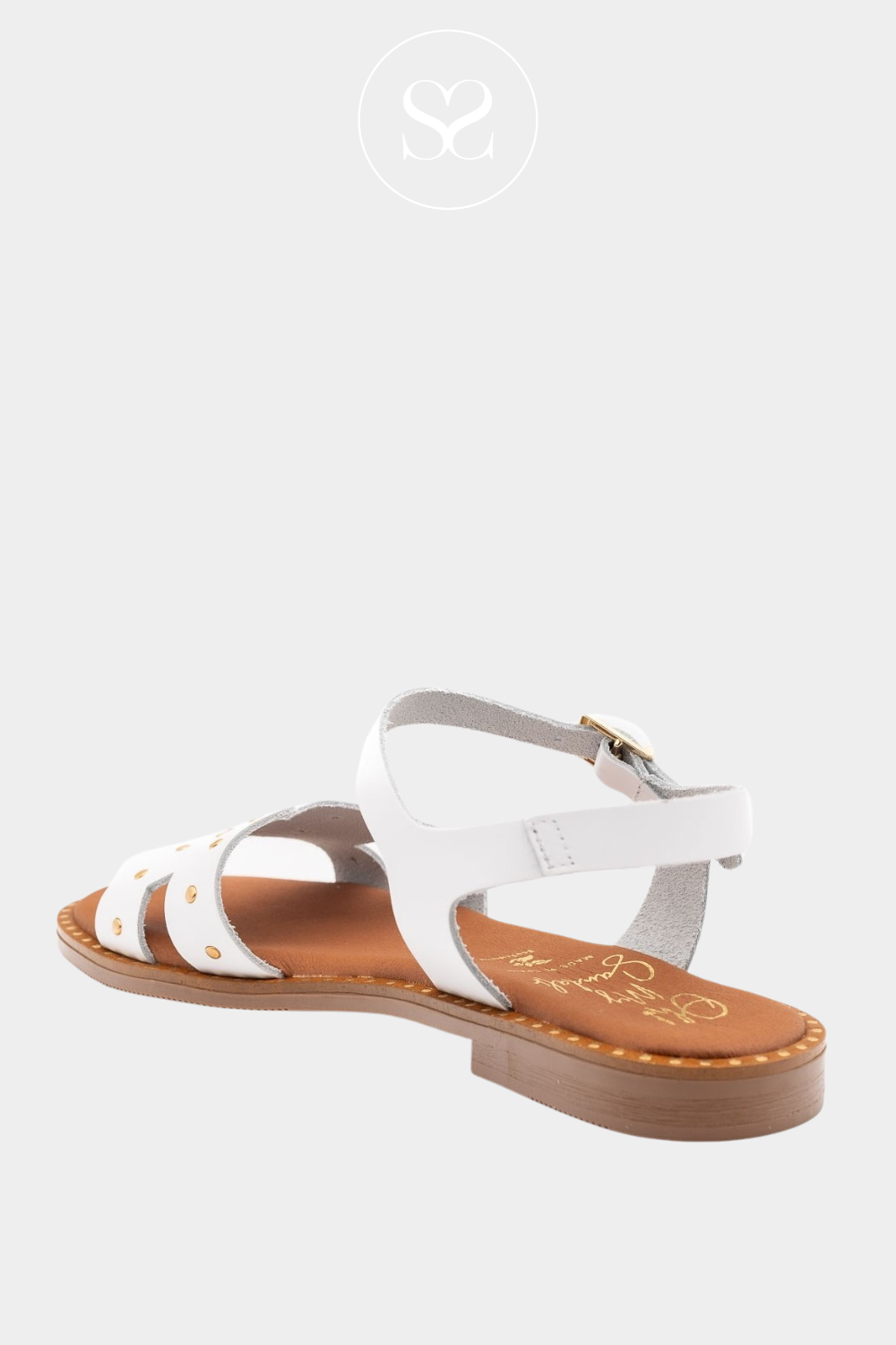OHMYSANDALS 5577 WHITE LEATHER SANDALS WITH SLIGHT BLOCK HEEL AND ADJUSTABLE ANKLE STRAP