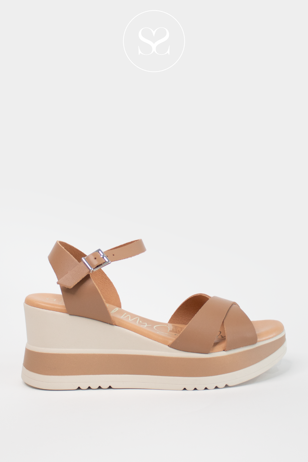 OH MY SANDALS 5761 TAUPE LEATHER WEDGE SANDALS