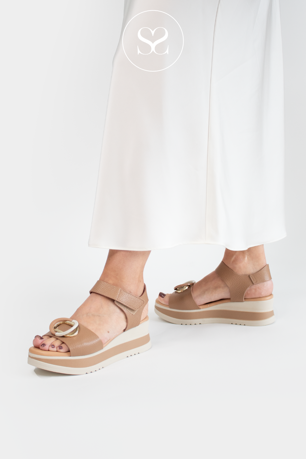 OH MY SANDALS 5764 TAUPE LEATHER SANDALS WITH VELCRO ANKLE STRAP