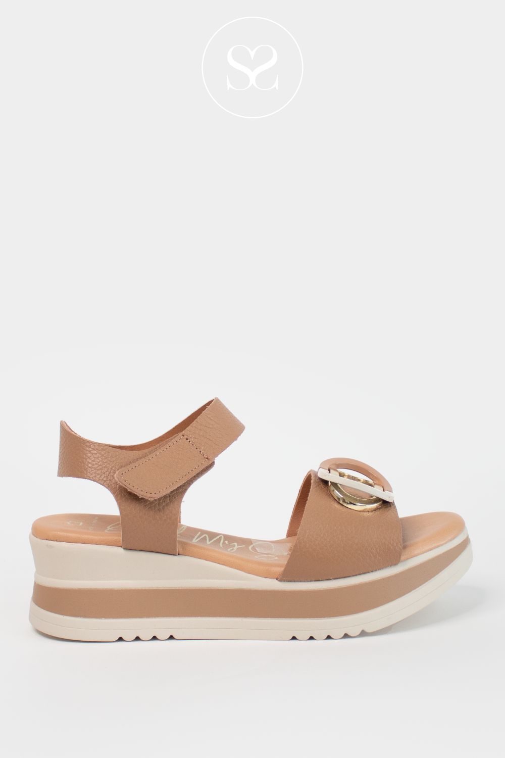 OH MY SANDALS 5764 TAUPE LEATHER MEDIUM WEDGE AND PLATFORM SOLE SANDALS