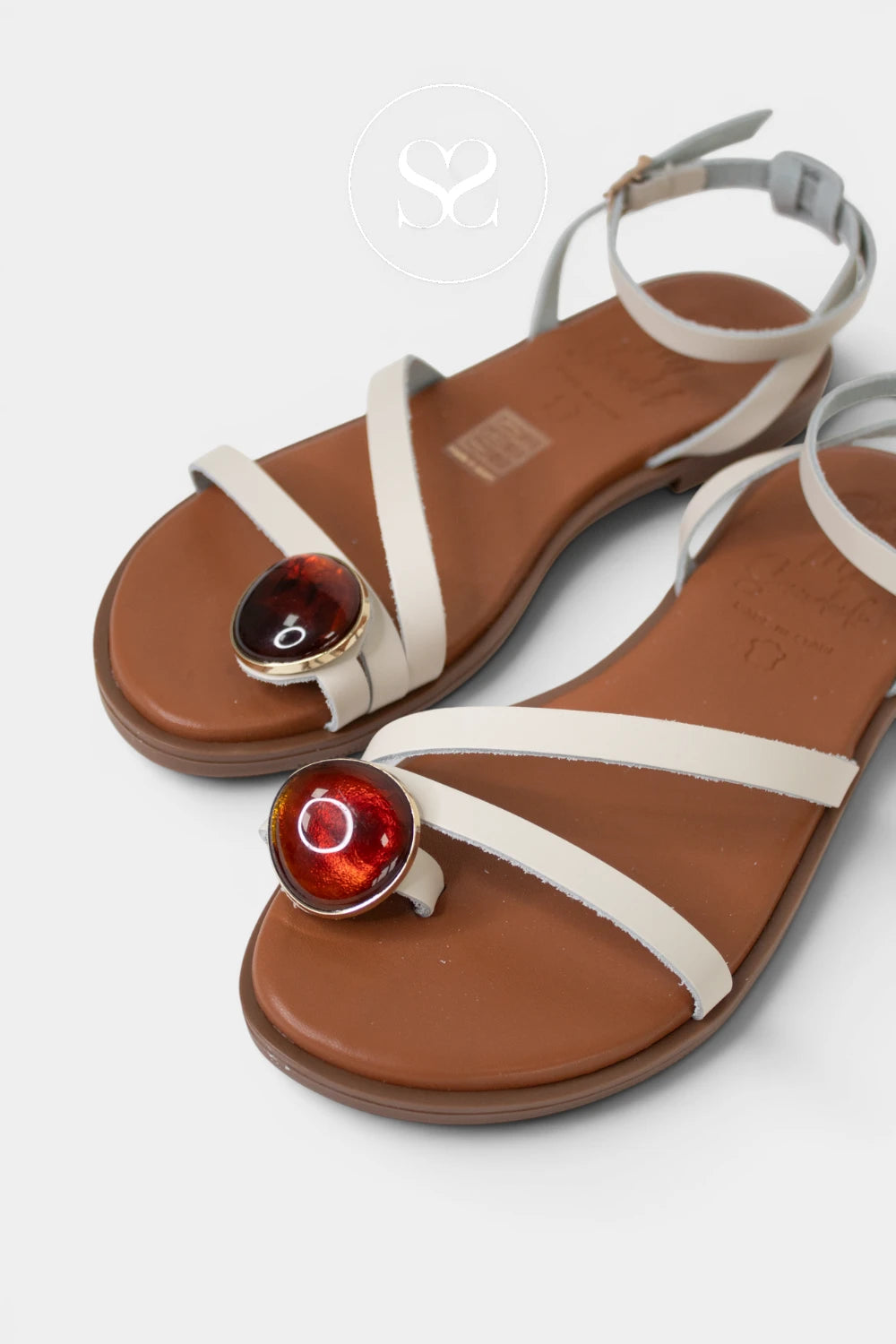 Oh my sandals off white embellished flat sandals with ankle strap and toe loop