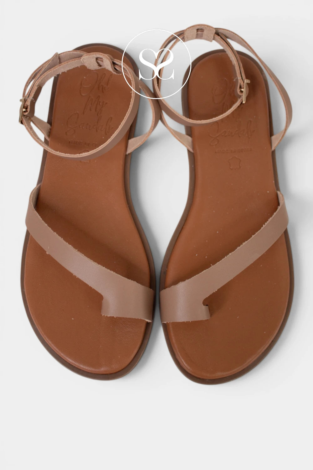 Oh my sandals flat tan sandals with ankle strap and toe loop